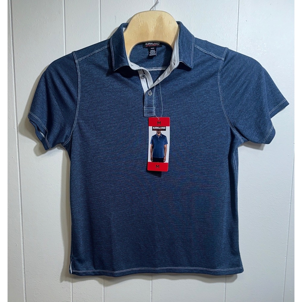 Kirkland Signature Mens Blue Micro Stripe Tencel Modal Polo Shirt Size M NEW
